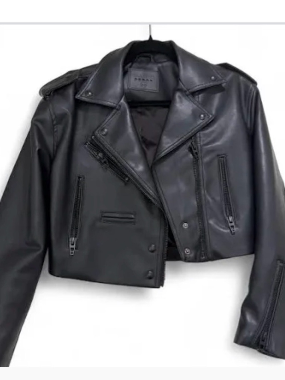 Blank NYC Black Cropped Moto Leather Jacket